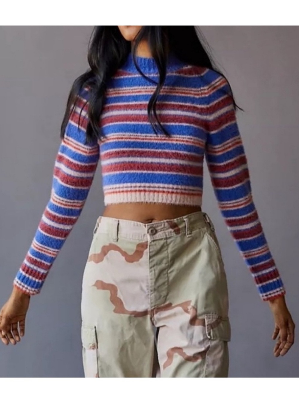 Urban Outfitters Cleo Mock Neck Cropped Striped Sweater Sz M